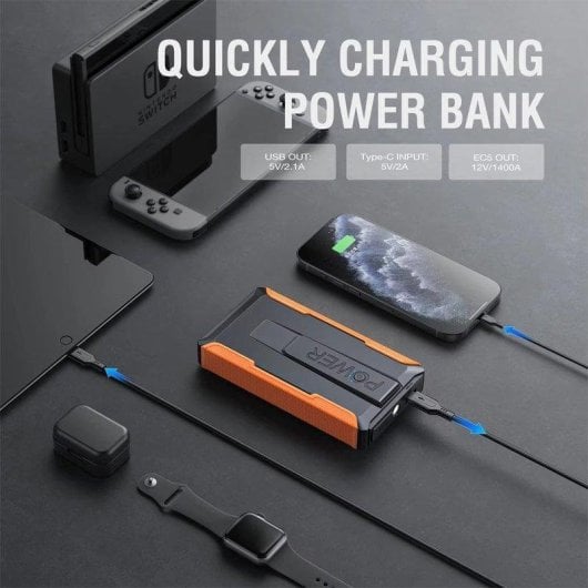 Starthilfe Autrucker 1400A Power Bank 12V mit LED-Taschenlampe