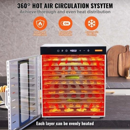 Deshydrateur daliments Autrucker 10 Plateaux 1000W Temp Digital