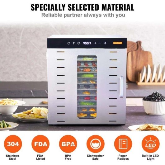 Deshydrateur daliments Autrucker 10 Plateaux 1000W Temp Digital