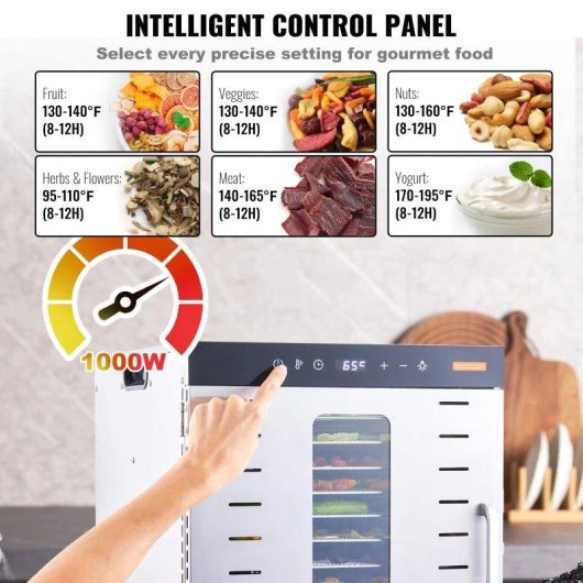 Deshydrateur daliments Autrucker 10 Plateaux 1000W Temp Digital