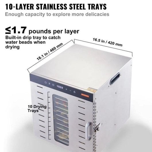 Deshydrateur daliments Autrucker 10 Plateaux 1000W Temp Digital