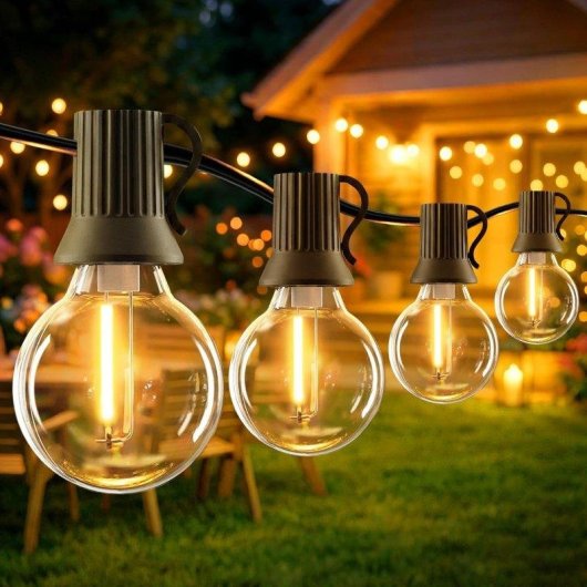 Guirnalda solar Autrucker G40 15 m 25 bombillas LED IP65 2700K exterior