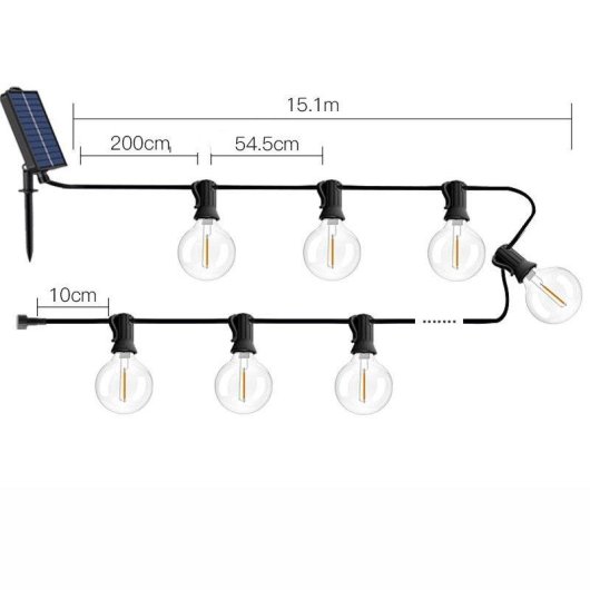 Guirnalda solar Autrucker G40 15 m 25 bombillas LED IP65 2700K exterior
