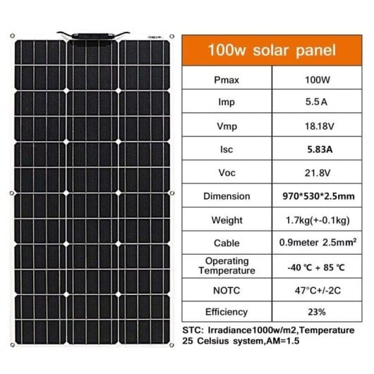 Pannello Solare Autrucker RGN33-100 100W Flessibile Impermeabile 12V