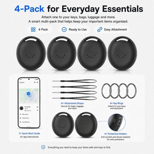 Pack 4 Localizadores Bluetooth Tisotec LocaTag Google Find Hub IP67