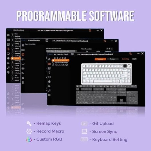 Clavier Aula F75 Max sans fil 75% TFT RGB Hot-swap US ANSI
