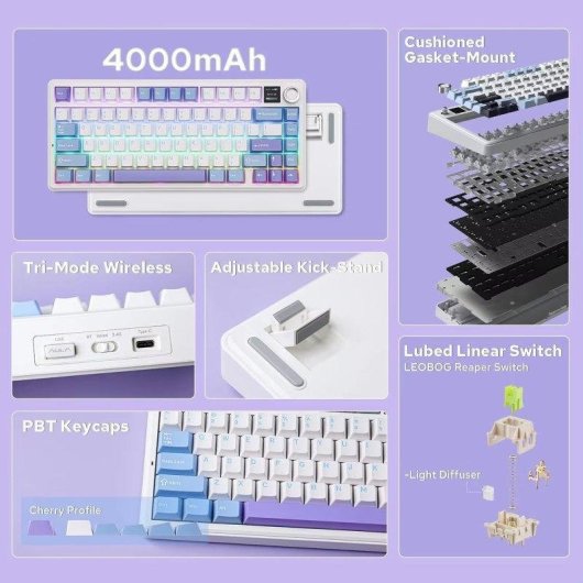Tastatur Aula F75 Max 75% kabellos TFT-Display Drehregler RGB US ANSI