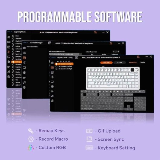 Tastatur Aula F75 Max 75% kabellos TFT-Display Drehregler RGB US ANSI