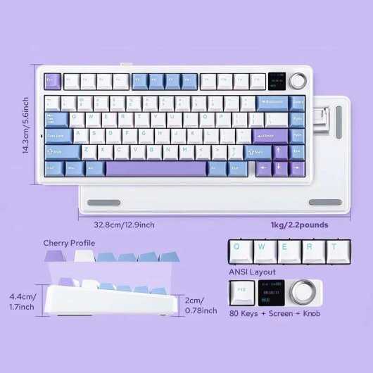 Tastatur Aula F75 Max 75% kabellos TFT-Display Drehregler RGB US ANSI