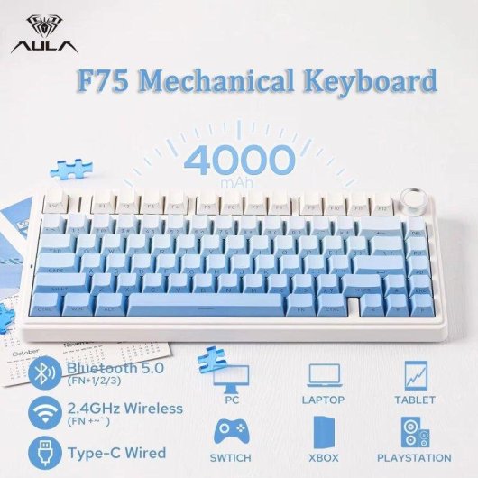 Teclado Aula F75 mecánico compacto 75% RGB Hot-swap US ANSI