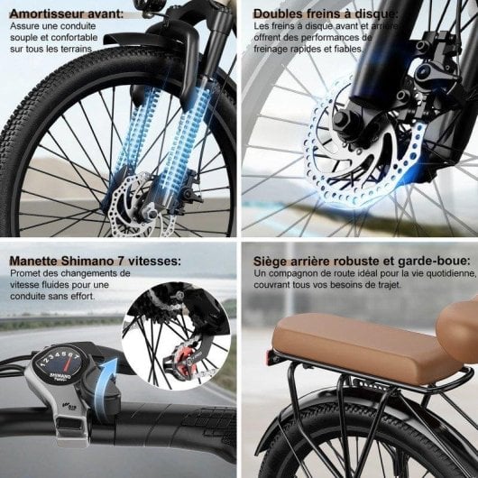 Bicicleta Eléctrica Urbana Aairsk Velo 26" Batería Amovible 36V 13Ah 250W