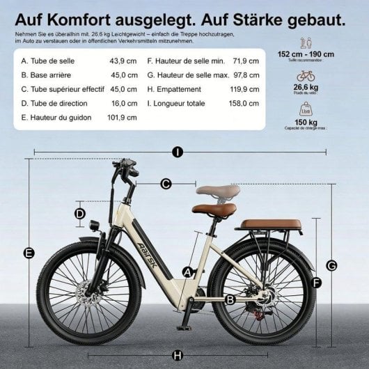 Bicicleta Eléctrica Urbana Aairsk Velo 26" Batería Amovible 36V 13Ah 250W
