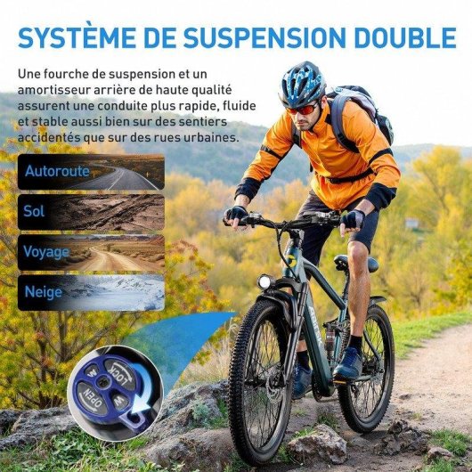 Bicicleta Eléctrica Aairsk 26 Pulgadas Motor 250W Batería 36V 13Ah 21 Velocidades Azul