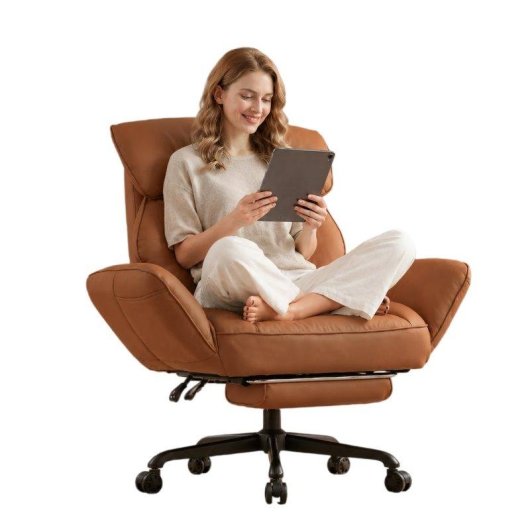 Chaise de bureau Welltin 90-135 repos bras tournants simili cuir marron