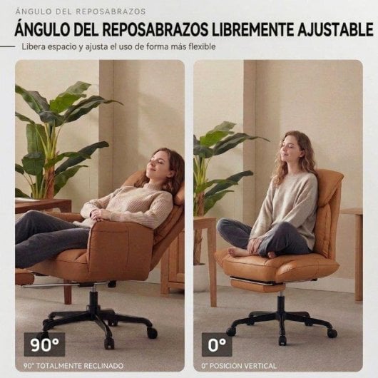 Chaise de bureau Welltin 90-135 repos bras tournants simili cuir marron