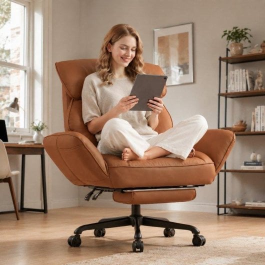 Chaise de bureau Welltin 90-135 repos bras tournants simili cuir marron