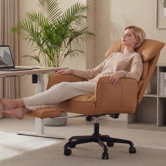 Chaise de bureau Welltin 90-135 repos bras tournants simili cuir marron