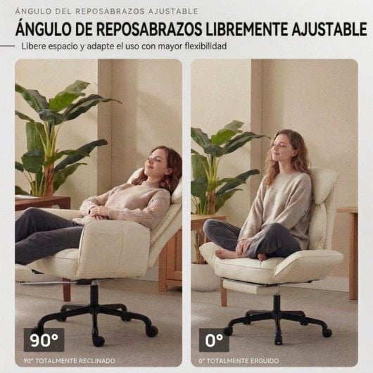 Chaise de bureau Welltin 90°-135°, accoudoirs pivotants, cuir synthétique blanc
