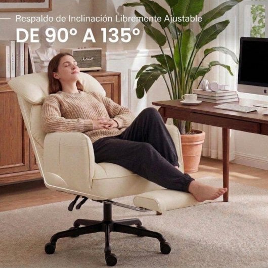 Chaise de bureau Welltin 90°-135°, accoudoirs pivotants, cuir synthétique blanc