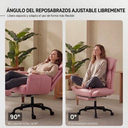 Chaise de bureau Welltin 90-135deg accoudoirs rotatifs Rose