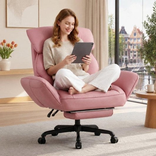 Chaise de bureau Welltin 90-135deg accoudoirs rotatifs Rose