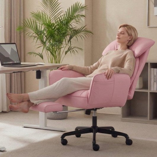 Chaise de bureau Welltin 90-135deg accoudoirs rotatifs Rose