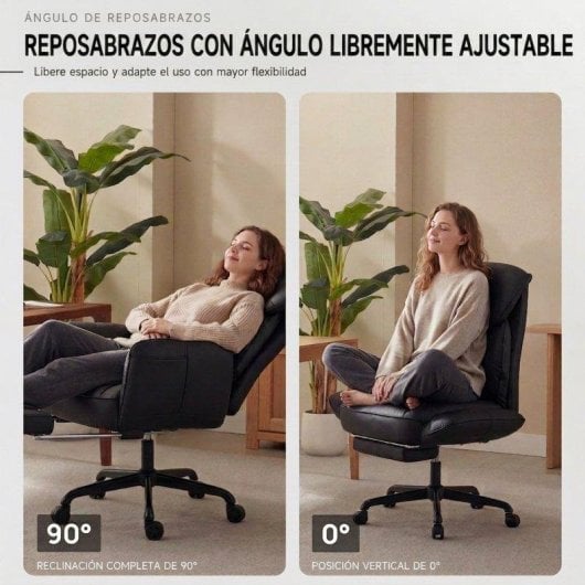 Chaise de bureau Welltin 90°-135° avec accoudoirs pivotants en cuir synthétique