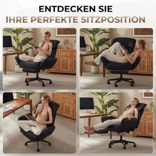 Chaise de bureau Welltin 90°-135° avec accoudoirs pivotants en cuir synthétique