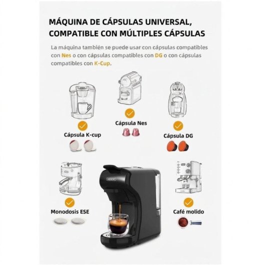 Máquina de café de cápsulas HiBREW H1A 0,6L 19 Bares 4 em 1 extração fria e quente
