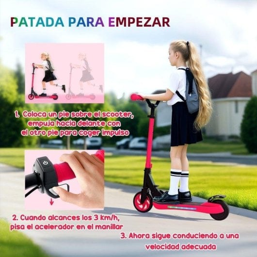 Patinete elétrico Welltin 120W 10km/h Autonomia 6km LED Plegável Vermelho