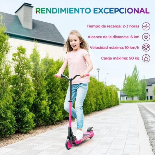 Patinete elétrico Welltin 120W autonomia 6km rodas 5,5" LED rosa dobrável
