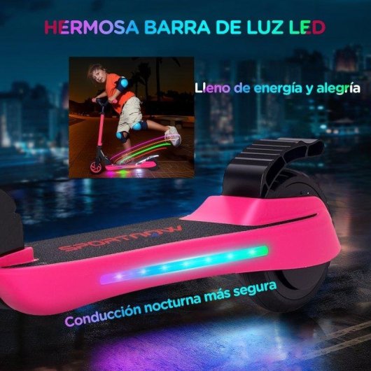 Patinete elétrico Welltin 120W autonomia 6km rodas 5,5" LED rosa dobrável