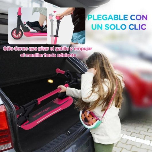 Patinete elétrico Welltin 120W autonomia 6km rodas 5,5" LED rosa dobrável