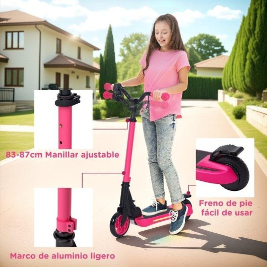 Patinete elétrico Welltin 120W autonomia 6km rodas 5,5" LED rosa dobrável
