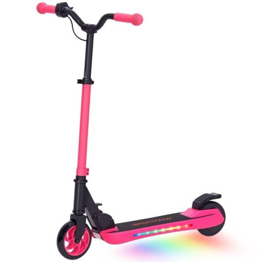 Patinete elétrico Welltin 120W autonomia 6km rodas 5,5" LED rosa dobrável