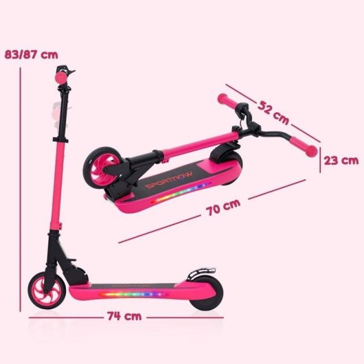 Patinete elétrico Welltin 120W autonomia 6km rodas 5,5" LED rosa dobrável
