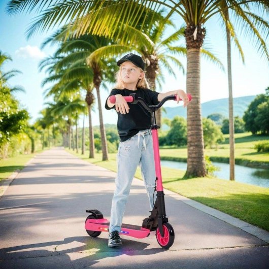 Patinete elétrico Welltin 120W autonomia 6km rodas 5,5" LED rosa dobrável