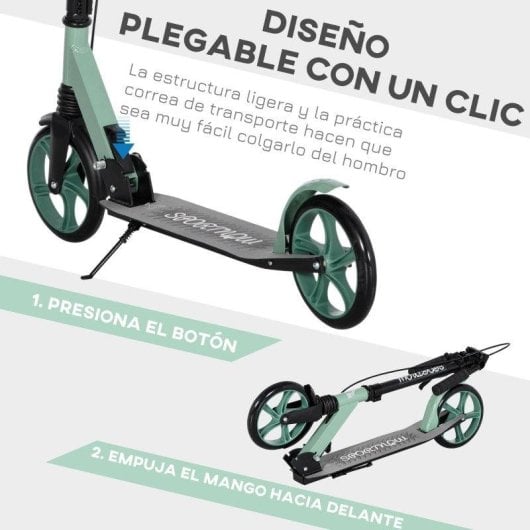 Patinete plegable Welltin doble frenado suspensión ruedas 20 cm verde
