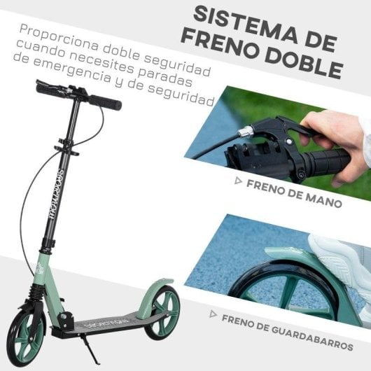 Patinete plegable Welltin doble frenado suspensión ruedas 20 cm verde