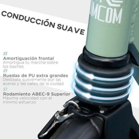 Patinete plegable Welltin doble frenado suspensión ruedas 20 cm verde