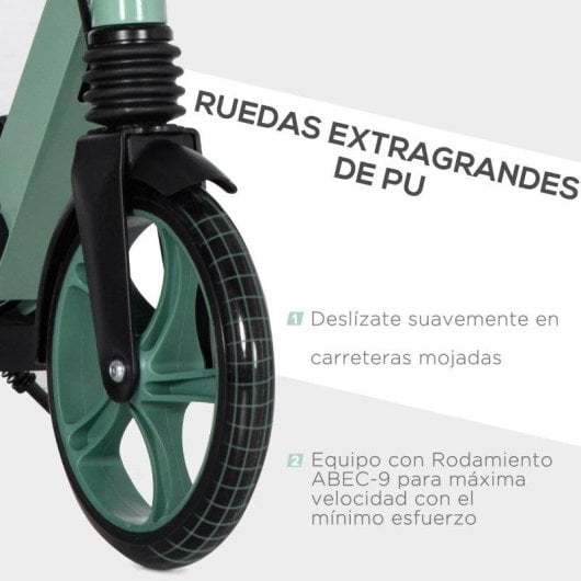 Patinete plegable Welltin doble frenado suspensión ruedas 20 cm verde