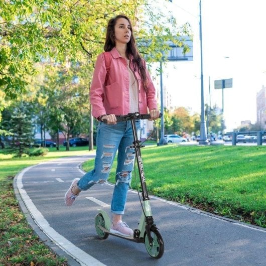Patinete plegable Welltin doble frenado suspensión ruedas 20 cm verde