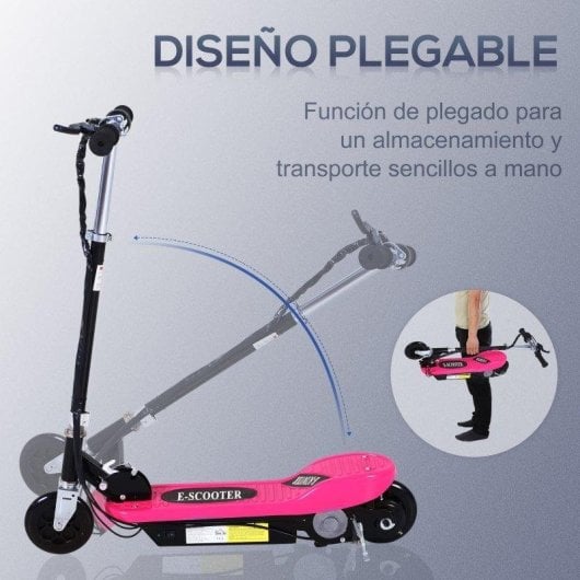 Patinete eléctrico Welltin 120W Autonomía 10km Plegable Caballete Rosa