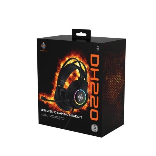 Auriculares Deltaco Gaming GAM-168 con cable USB, iluminación multicolor y micrófono para juego negro