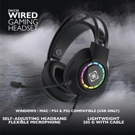 Auriculares Deltaco Gaming GAM-168 con cable USB, iluminación multicolor y micrófono para juego negro