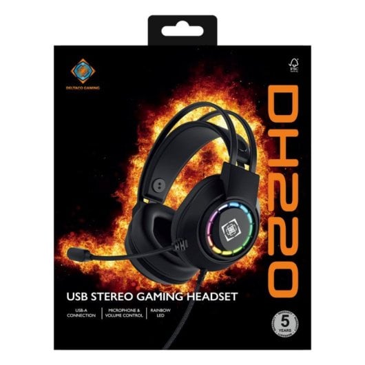 Auriculares Deltaco Gaming GAM-168 con cable USB, iluminación multicolor y micrófono para juego negro