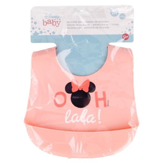 Babero de Silicona STOR Rosa con Bolsillo Atrapamigas