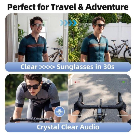Autrucker Gafas Inteligentes Cámara 4K IA Altavoces Fotocromáticas Negras