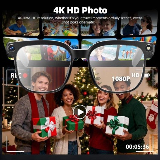 Autrucker Gafas Inteligentes Cámara 4K IA Altavoces Fotocromáticas Negras
