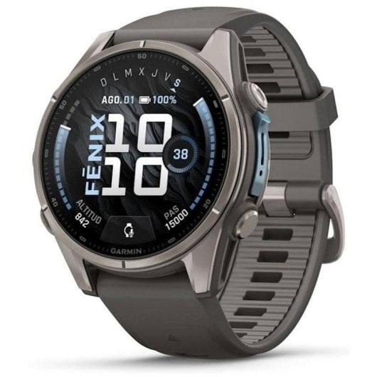 Garmin fēnix 9 GPS Bluetooth Wi-Fi 43mm Titanio con correa de silicona en gris